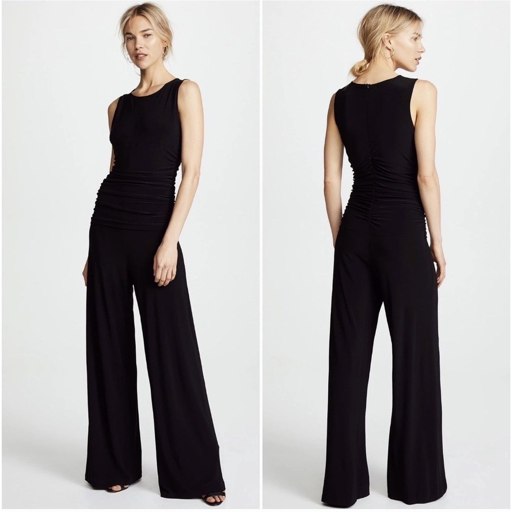 Norma Kamali Kamali Kulture Jumpsuit Womens Black Shirred Waist Wide Leg XS